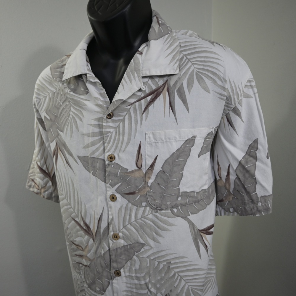 Tommy Bahama Hawaiian Shirt Mens Large Tropical Palm Leaf Floral Silk‎ Button Up